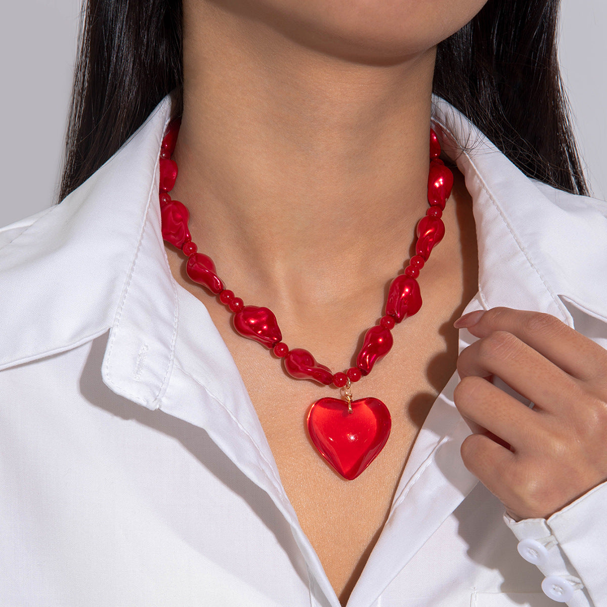 Wholesale  Acrylic Red Love Geometric Irregular Gravel Necklace