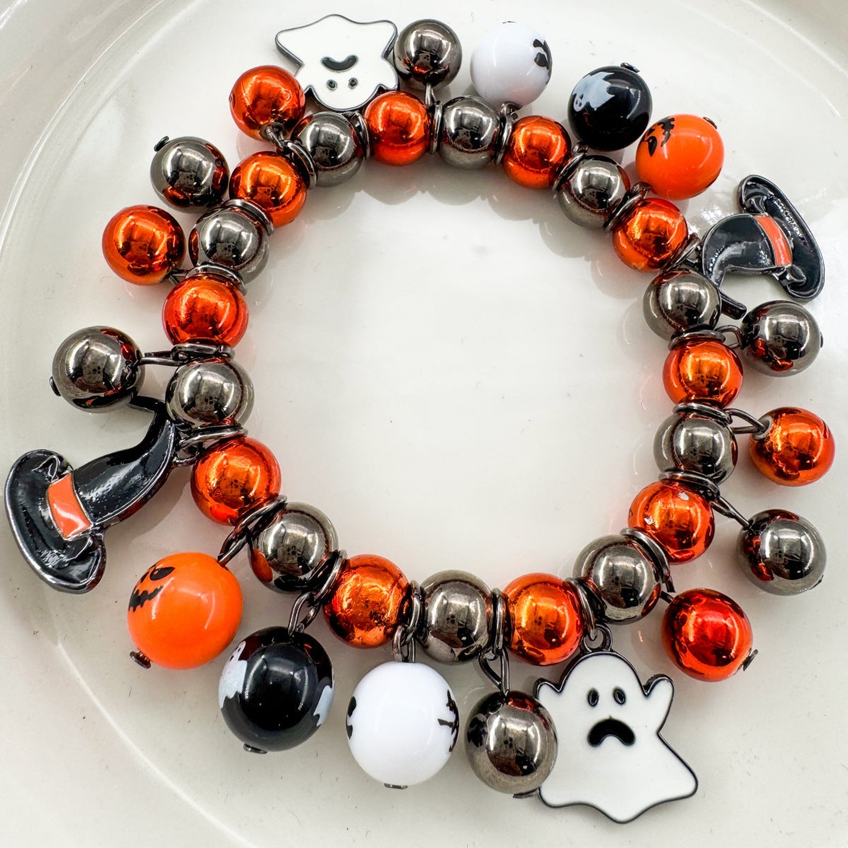 Wholesale  Funny Pumpkin Ghost Magic Hat Pendant Beaded Elastic Bracelet