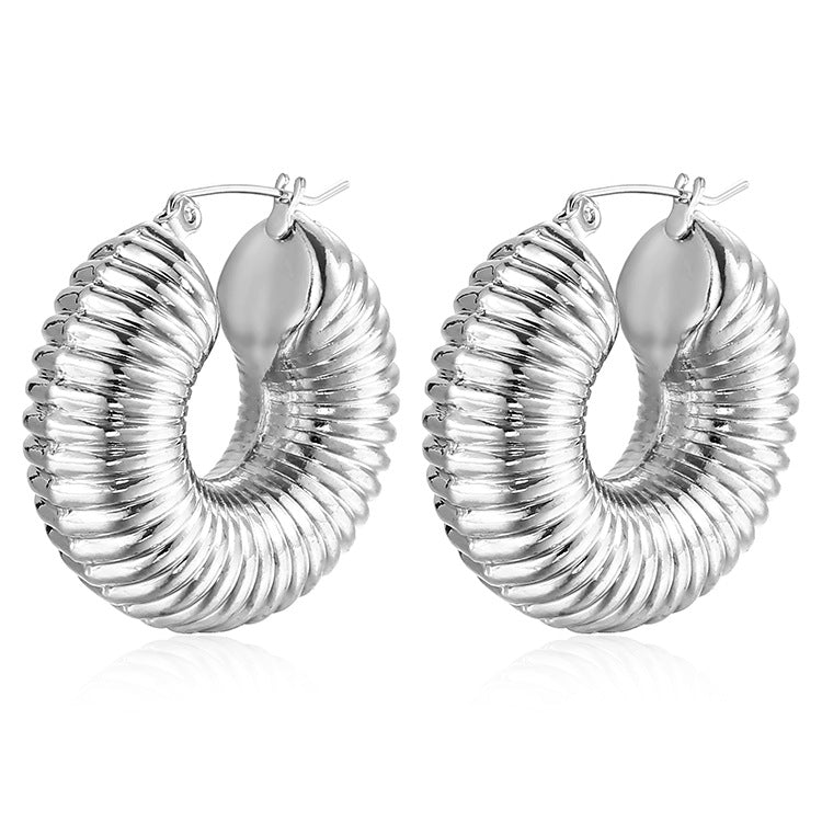 Wholesale 18K gold thread titanium steel hollow earrings