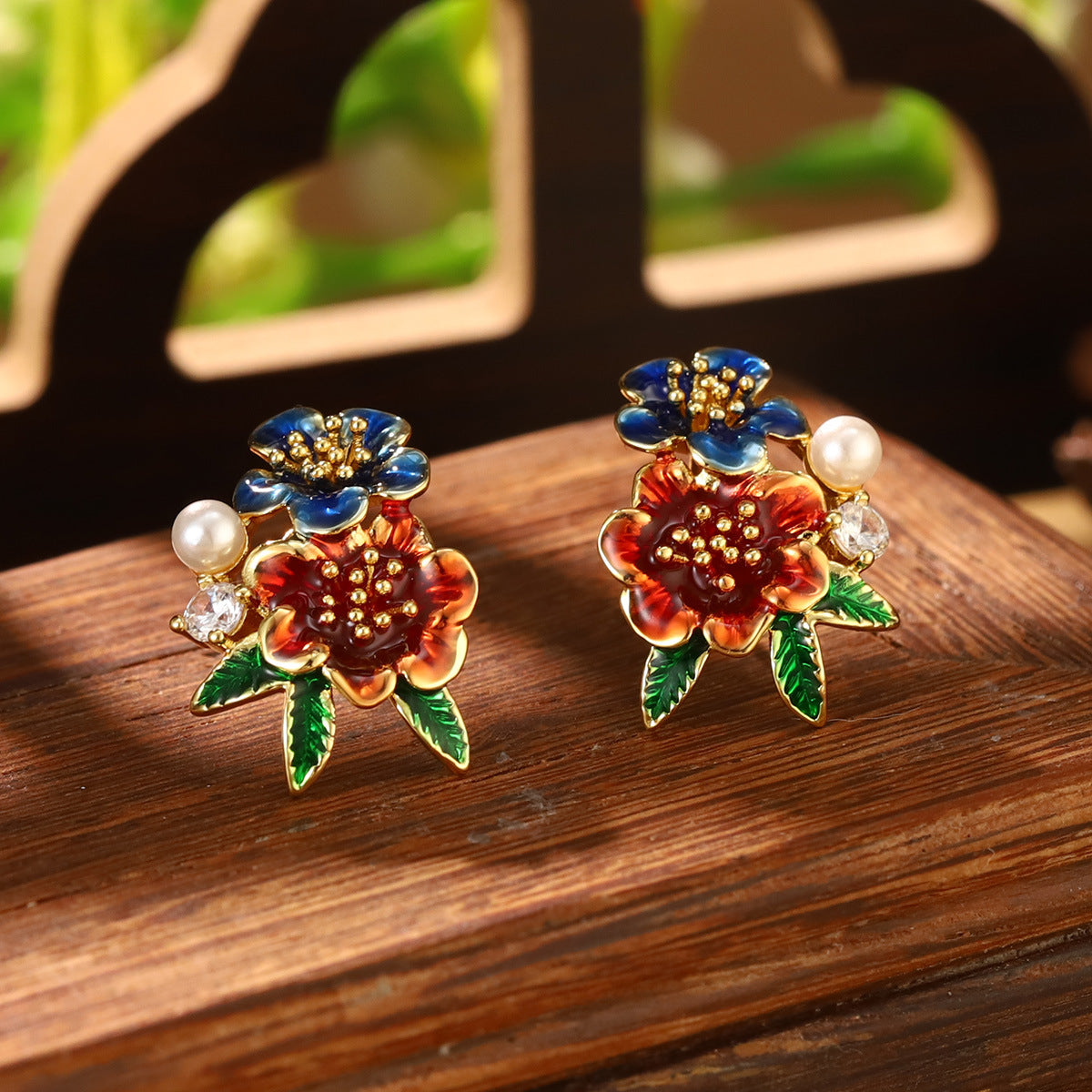 Wholesale Butterfly Pattern Pearl Drop Oil Gradient Flower Necklace Ring Earring Set