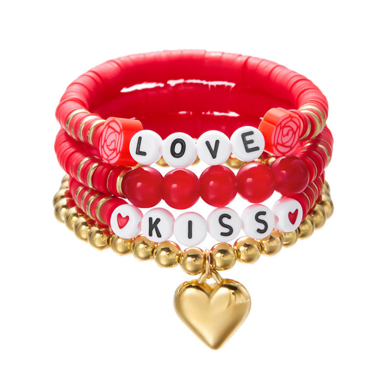 Wholesale Valentine's Day multi-layered pink heart bracelet