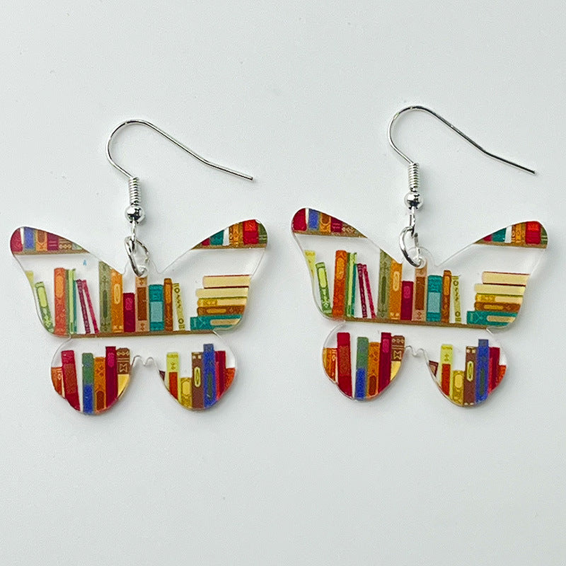 Wholesale 2 Pairs/pack Butterfly Puppy Moon Cat Books Book Shelf Acrylic Earrings ACC-ES-HY072
