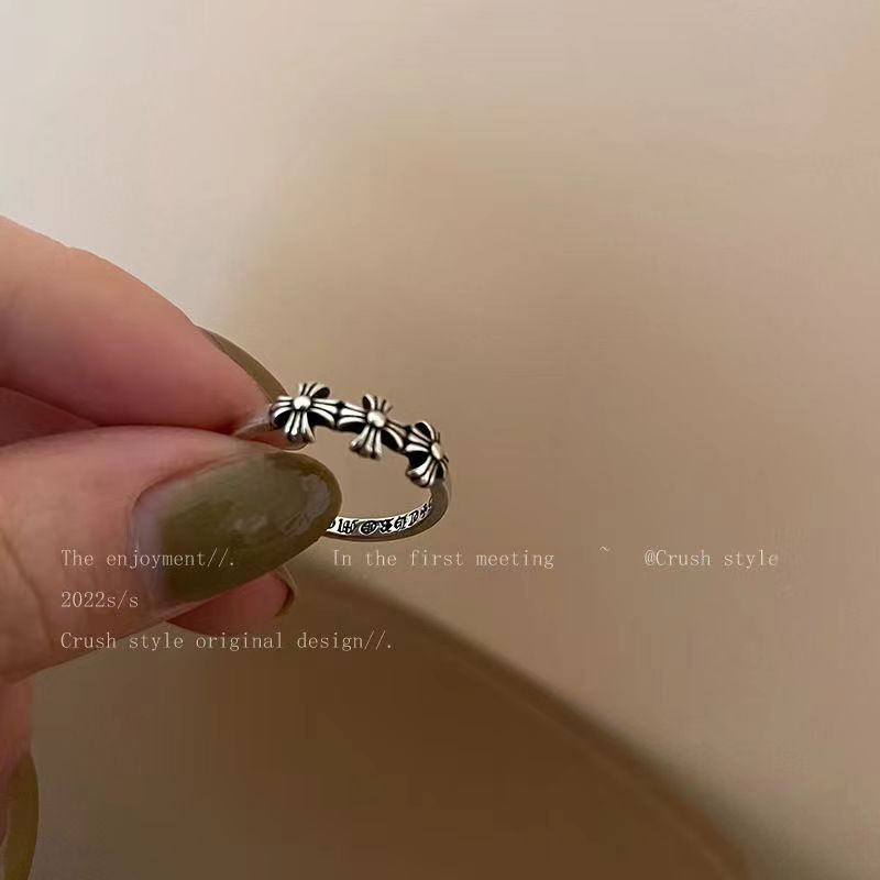 Wholesale Antique Silver Alloy Hollow Star Open Ring Women S Vintage Distressed Adjustable Ring Everyday Fashion Accessory