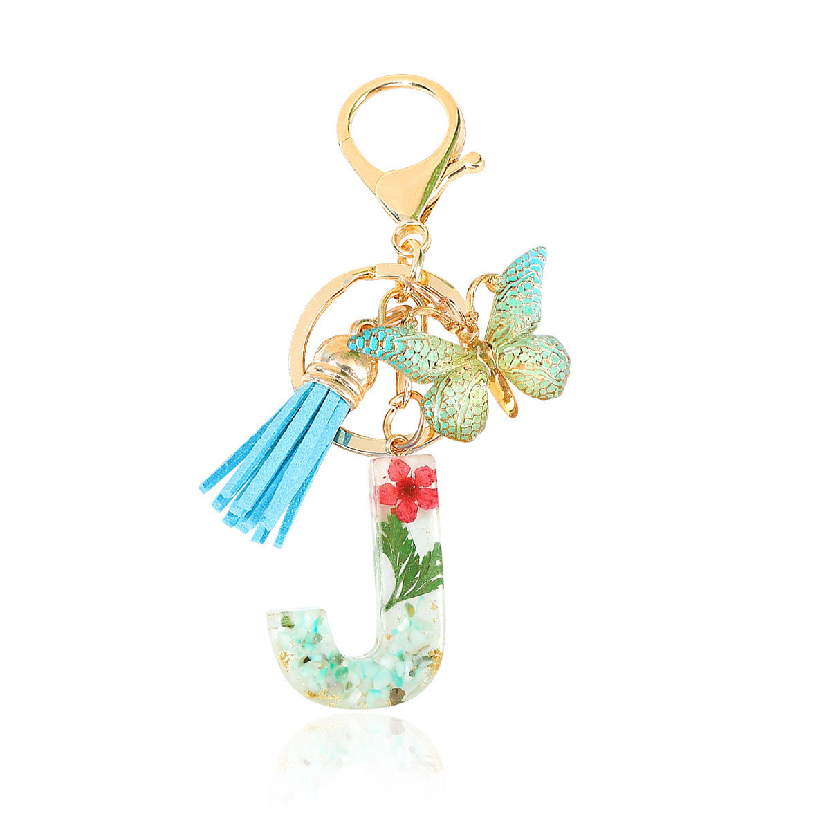 Wholesale green resin butterfly letter keychain