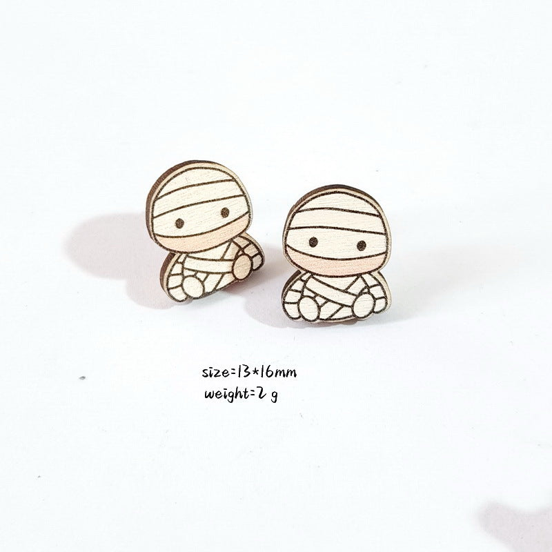 Wholesale Halloween Earrings Demon Bat Witch Hat Bat Coffin Pumpkin Ghost Wooden Earrings ACC-ES-XP027