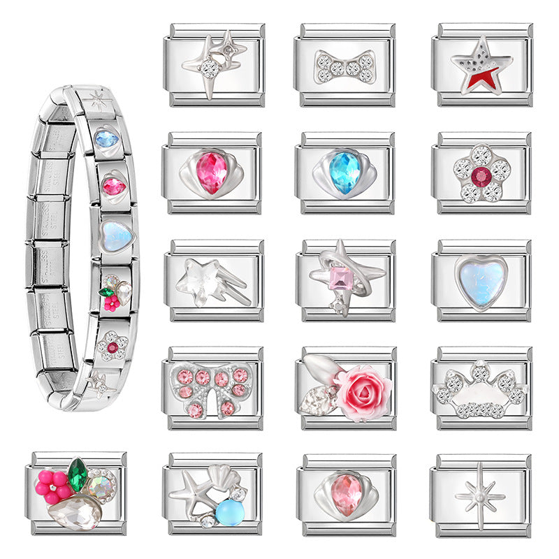 Wholesale  9mm Italian Charm Starter Bracelets DIY square Single Section Creative Stainless Steel Composable Bracelet
