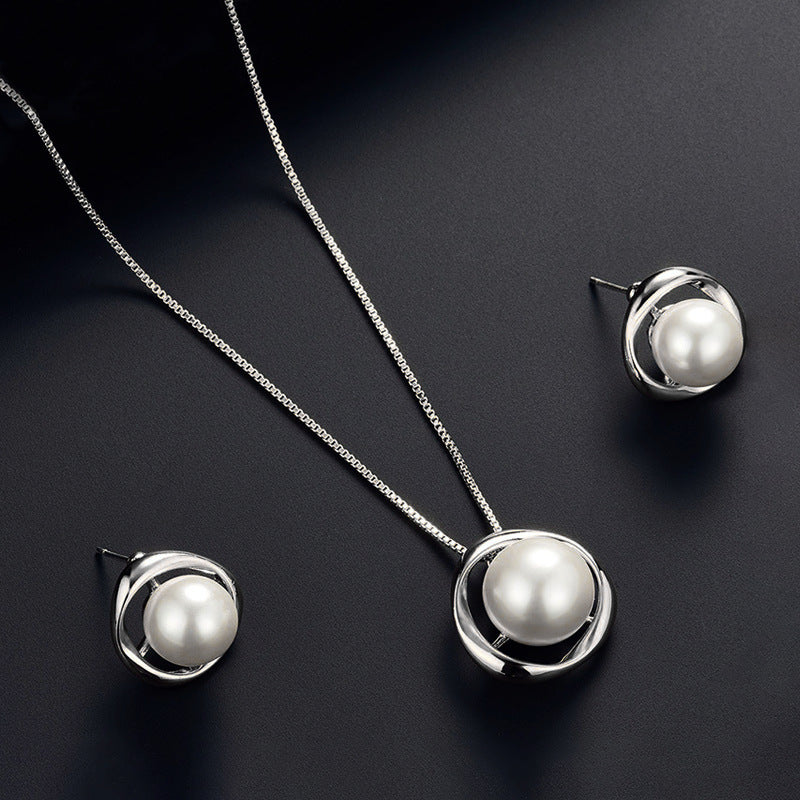 Wholesale  All-match Pearl Earrings Necklace Jewelry suit