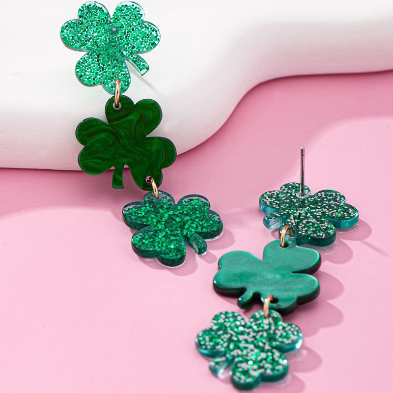 Wholesale St. Patrick's Day Green Four Leaf Clover Acrylic Earrings