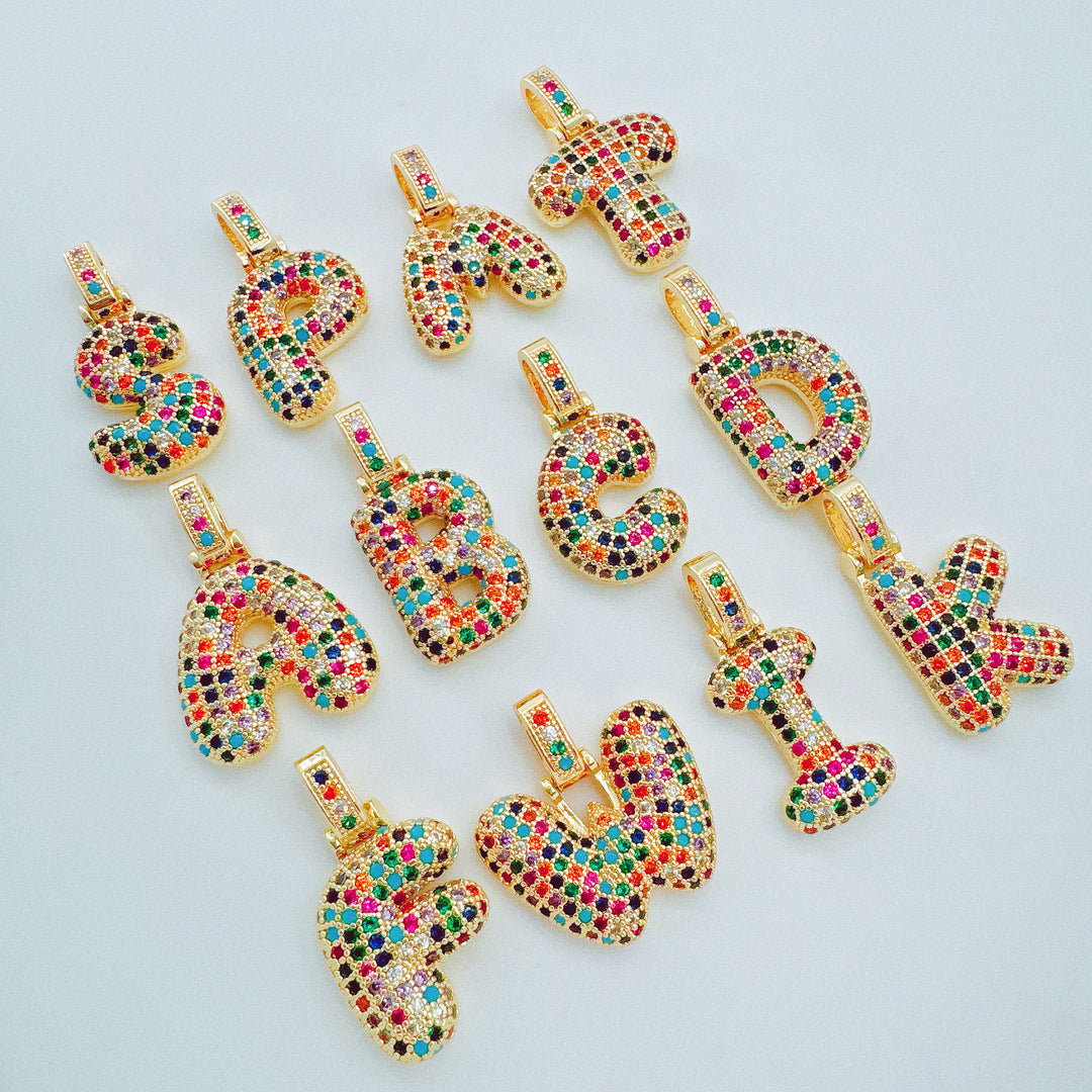 Wholesale Hip-Hop 26 Letter Pendant Set,  Gold Plated Copper Diamond-Set,  Chic Jewelry Gift