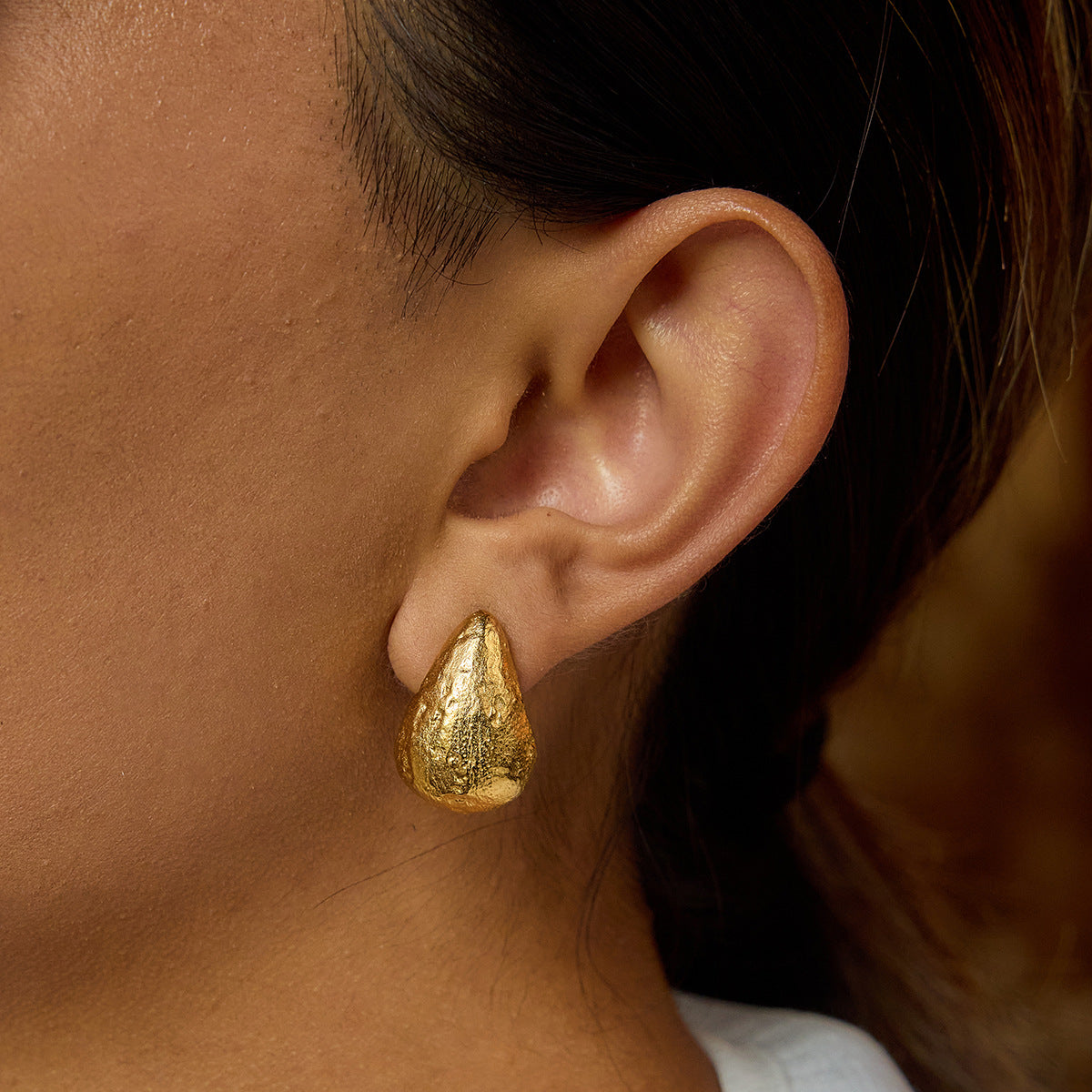 Wholesale 14K Gold Stainless Steel Gravel Texture Earrings