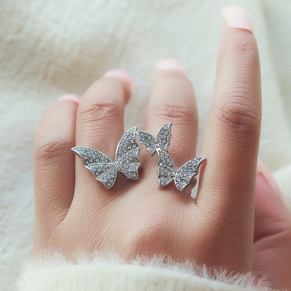 Wholesale Exaggerated Butterfly Open Ring with Rhinestone Micro Setting Rhinestone Rings ACC-RS-KeRen004