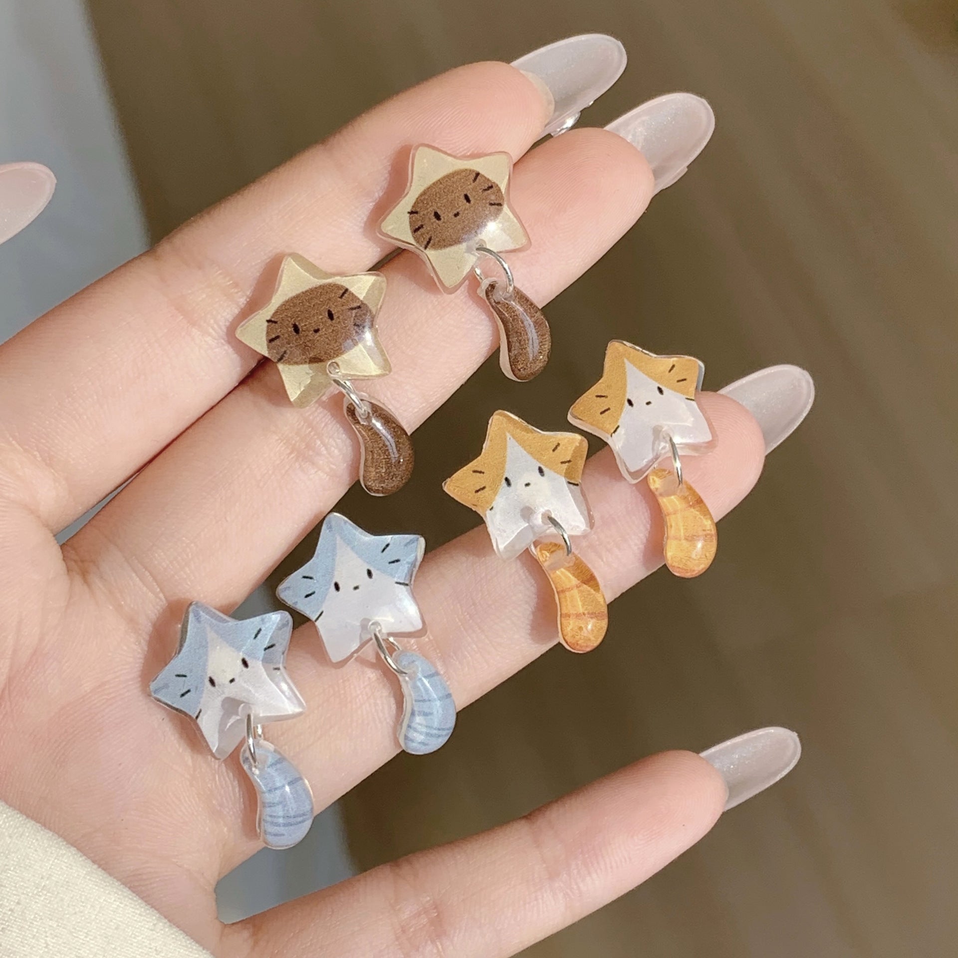 Wholesale Resin star cat tail earrings silver needle design interesting versatile earrings