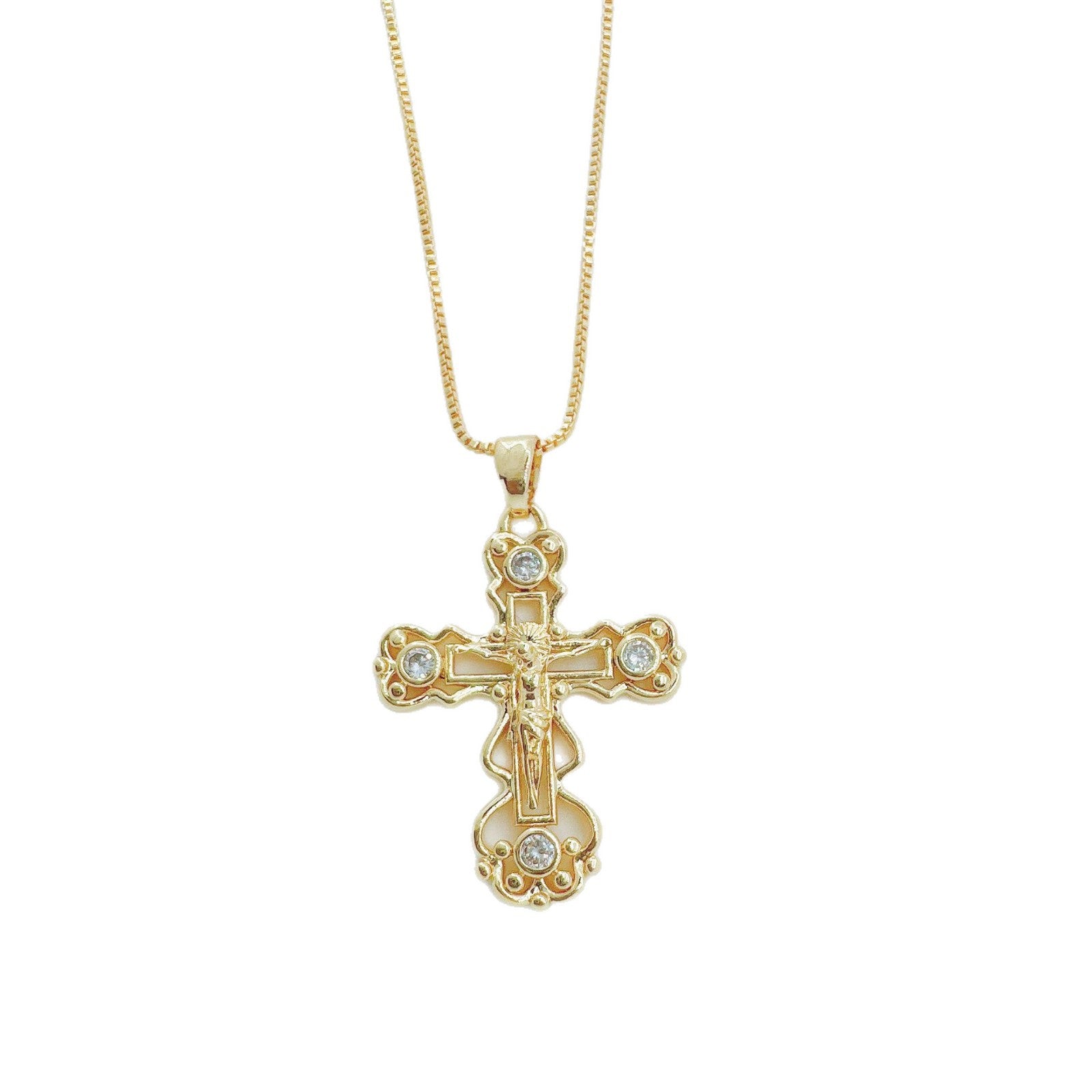 Wholesale Fashion Cross Pendant Necklace,  Gold Plated Copper,  Trendy Hip Hop Jewelry Accessory for Boutique Resale