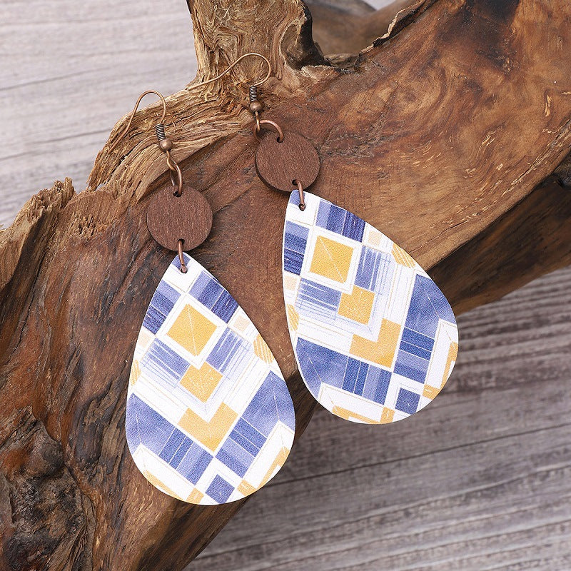 Wholesale  Irregular Graphic Cactus Pattern Leather Earrings