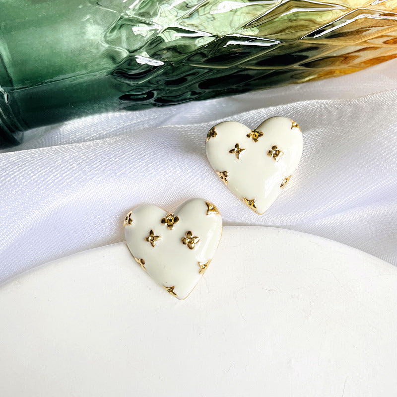Wholesale Heart Shape Enamel Earrings,  Floral Love Design Drip Oil Finish,  Trendy Boutique Jewelry for Party Gift