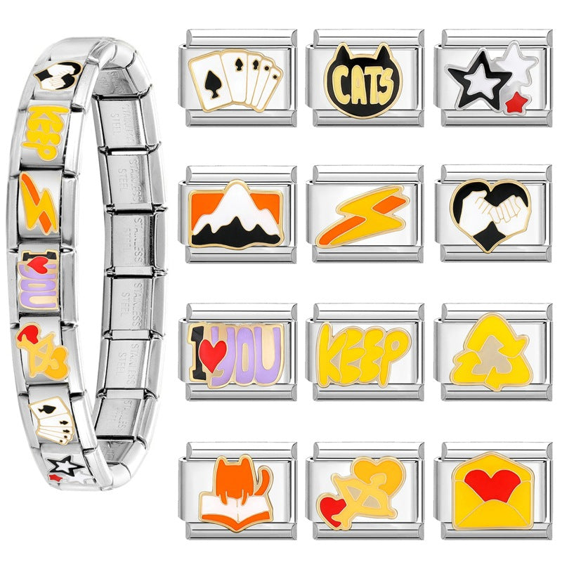 Wholesale Italian Charm Bracelet 9mm DIY Splicing Cute Cartoon Stainless Steel Composable Bracelet