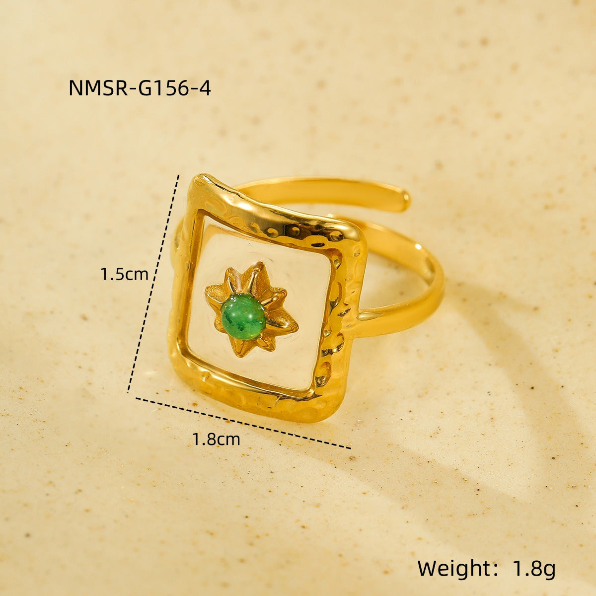 Wholesale  Geometric Love Petals Natural Stone Stainless Steel Opening Adjustable Ring