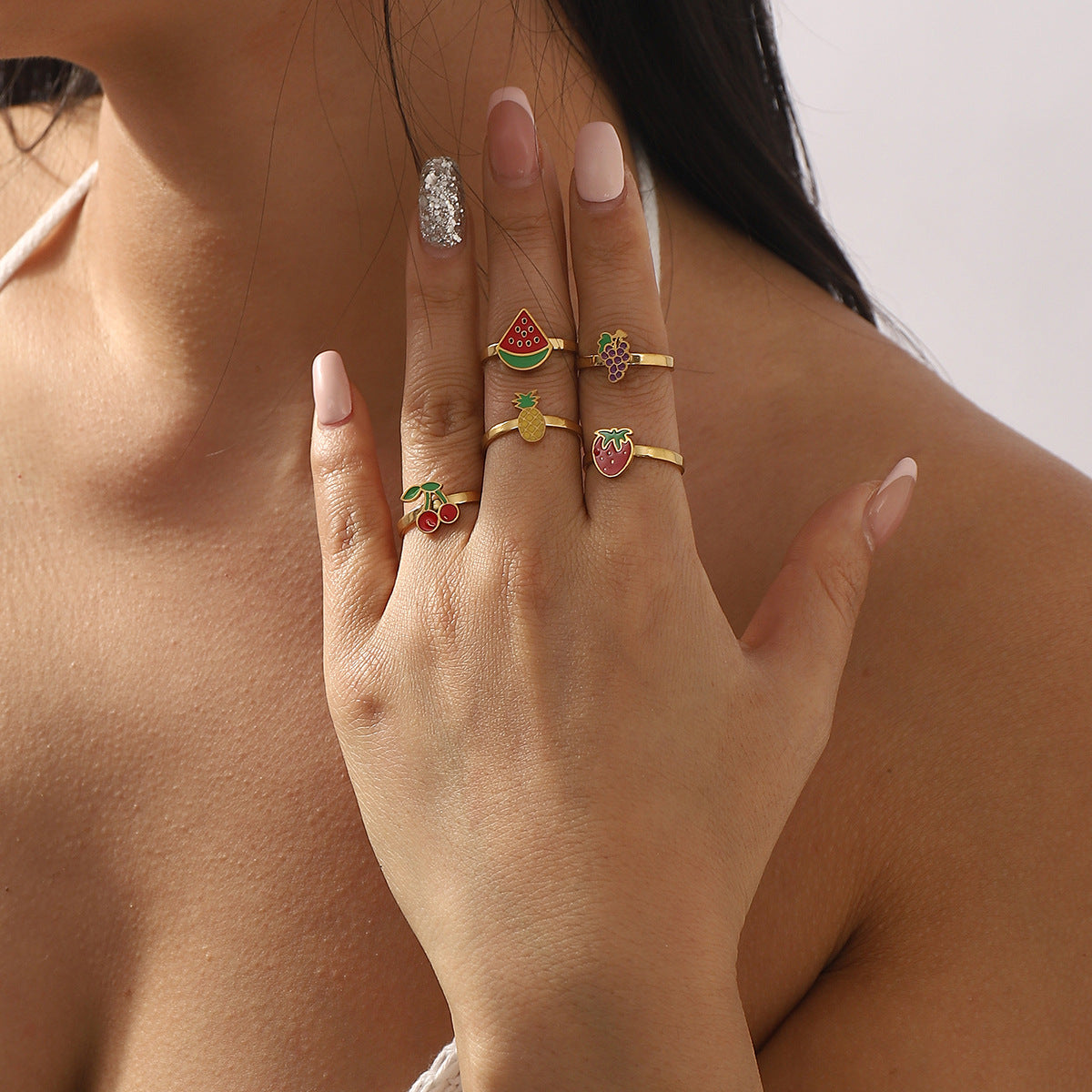 Anello colorato serie frutta olio goccia all'ingrosso in acciaio inossidabile