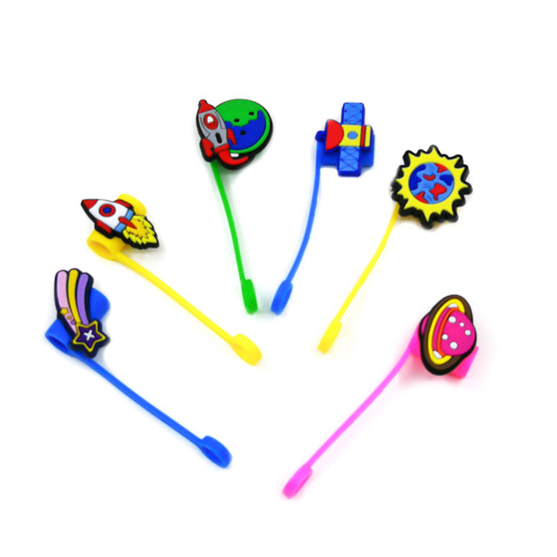 Wholesale 10PCS 7-8mm Space Transportation Vehicles with Silicone Straw Tube Cap Straw Decorations