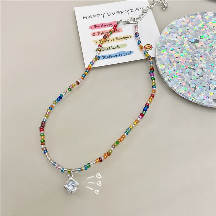 Wholesale  Retro Color Beaded Flower Necklace