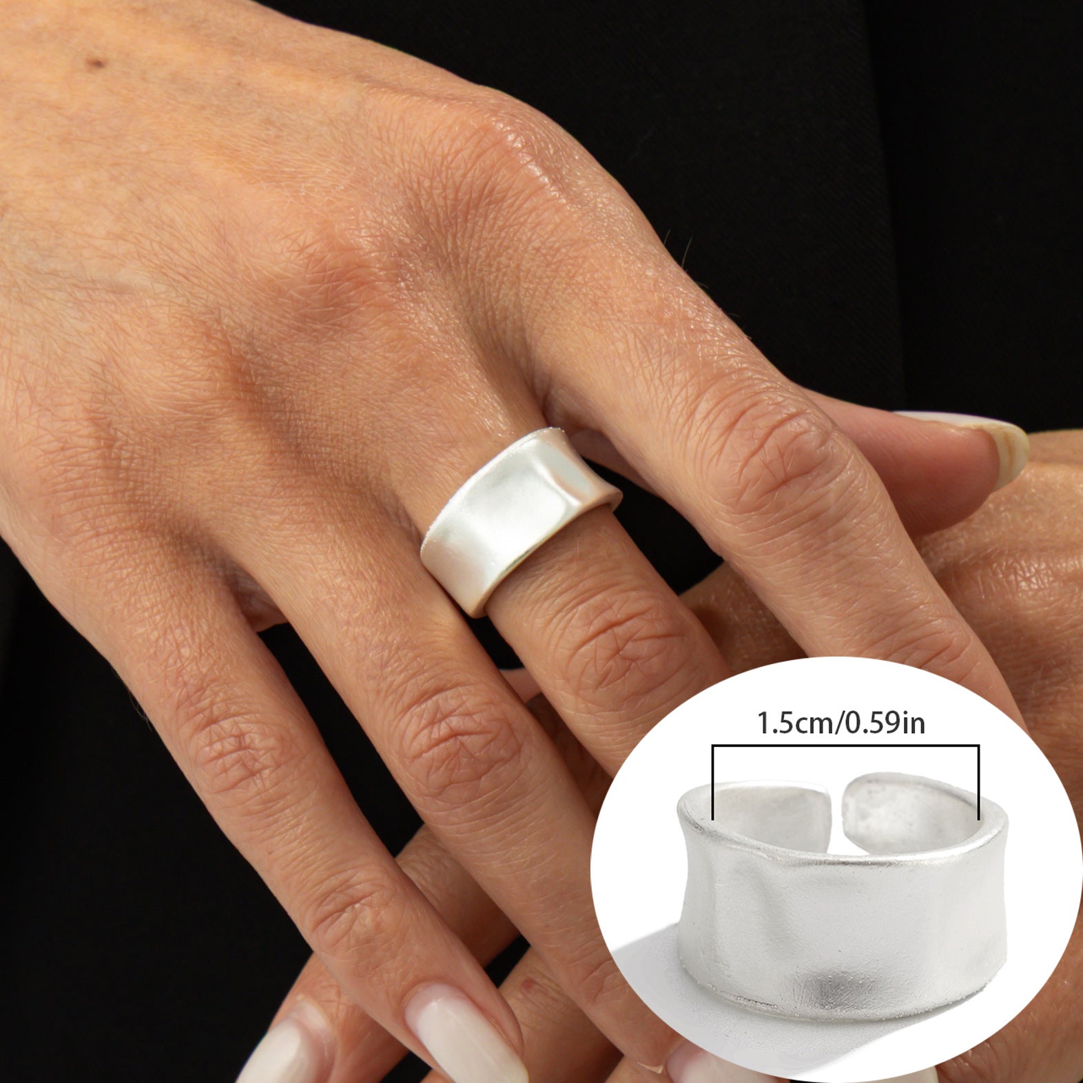 Wholesale Frosted Matte Heart Wide-Brimmed Ring Open Ring