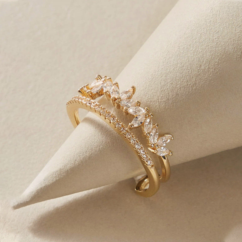 Wholesale Chic Sparkling Geometric Ring For Women Copper Electroplated Adjustable Jewelry Accessory For Everyday Wear