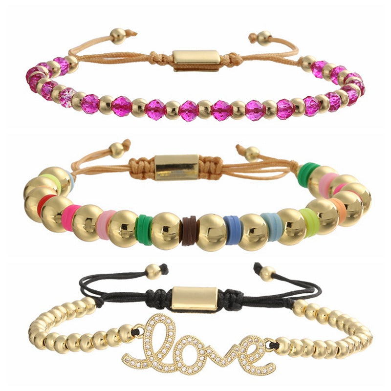 Wholesale Stylish Bohemian Summer Beaded Bracelet 18K Gold Tone Crystal Polymer Clay Heart LOVE Wedding Gift