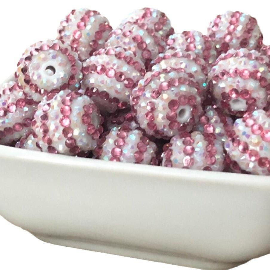Wholesale 5pcs 16-22MM Resin Diamond Ball Beads Pink White Stripe Diamond Ball Beads ACC-BDS-NiJia054