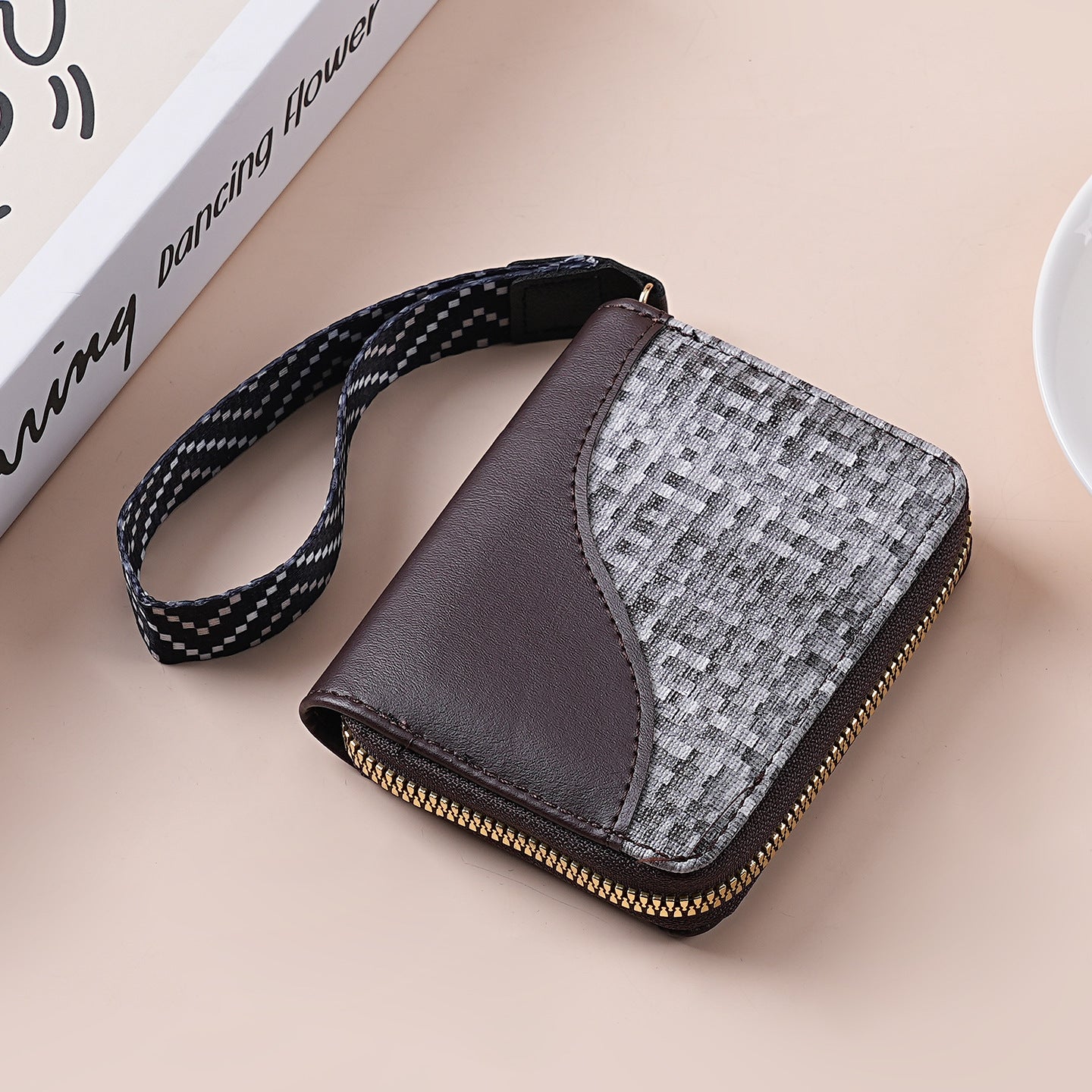 Wholesale Color Blocking PU Zip Wallet Stylish Card Case Coin Purse Unisex Gift Boutique Resale
