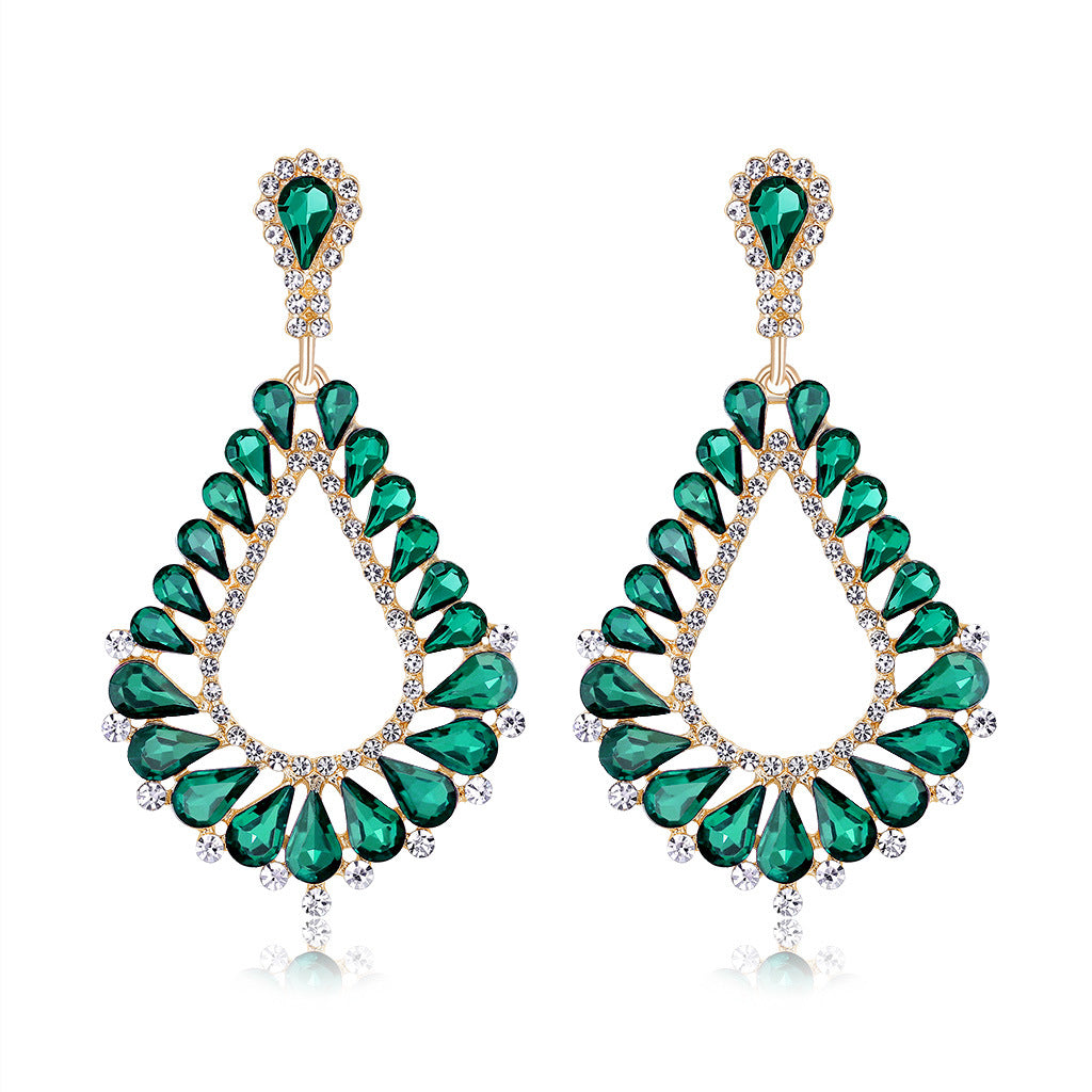Wholesale Bohemian Exaggerated Alloy Diamond Hollow Glass Crystal Earrings
