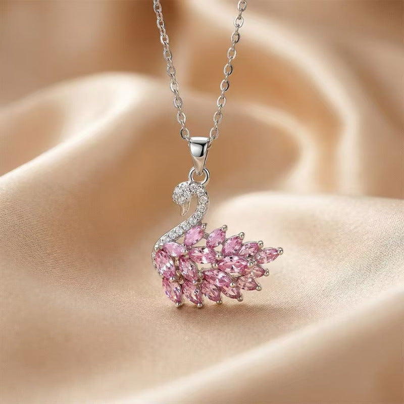 Wholesale Stylish Women S Crystal Swan Alloy Necklace Gold Tone Full Rhinestone Pendant Everyday Party Jewelry Accessory Gift