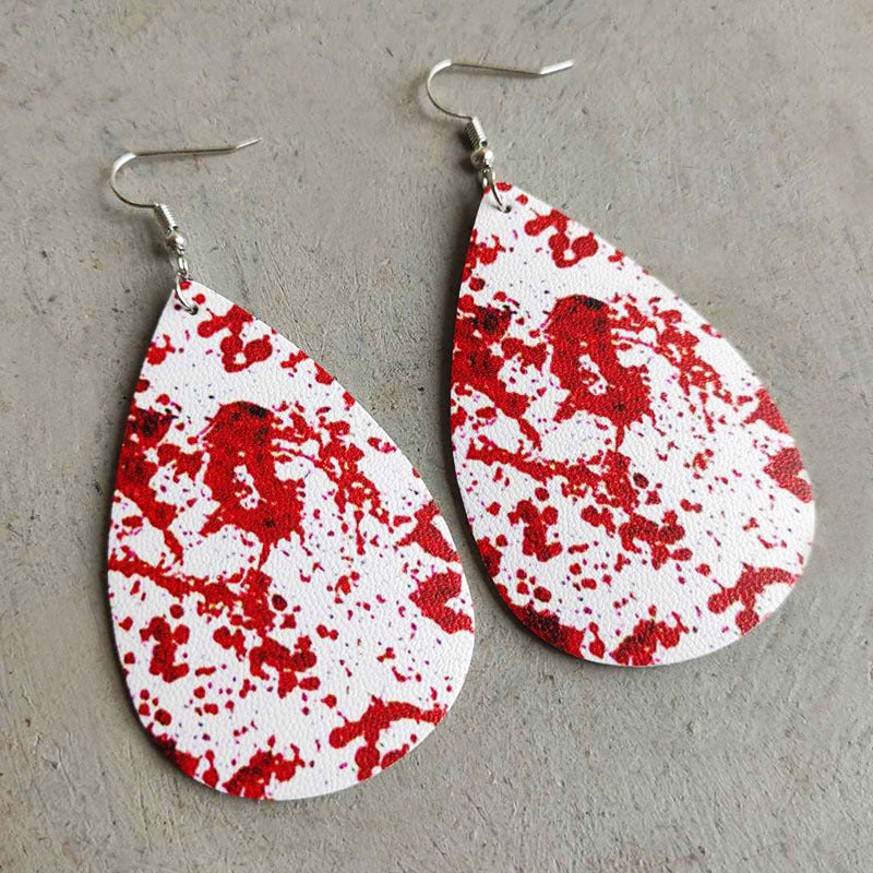 Wholesale 2 pairs/ pack  Horror Clown Blood Rainbow Leopard Print PU Leather Earrings
