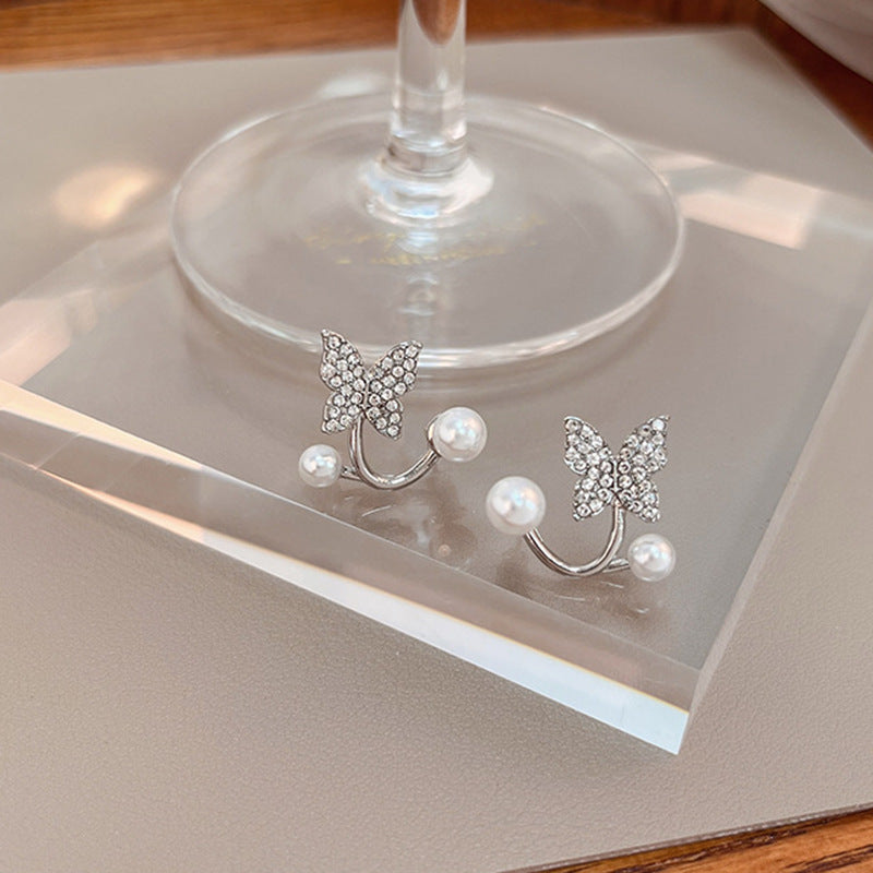 Wholesale Silver Needle Pearl  Rose Bow Front and Back Large Earrings