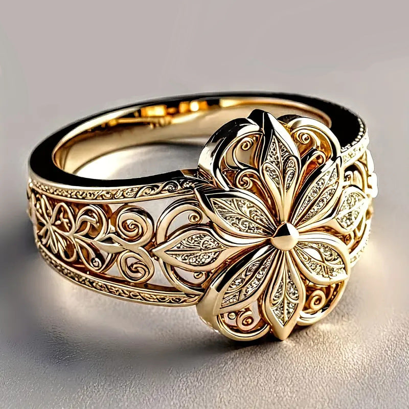 Wholesale Electroplated Copper Hollow Flower Promise Ring,  Palace Style,  Everyday and Party Jewelry Accessory