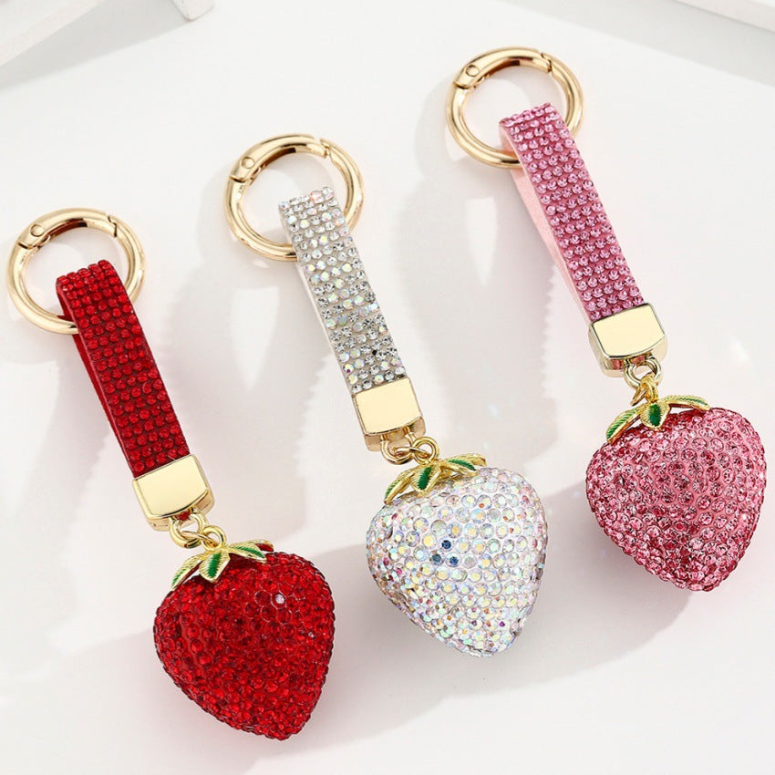 Wholesale Red Strawberry Rhinestone Keychain Car Key Accessory Gift