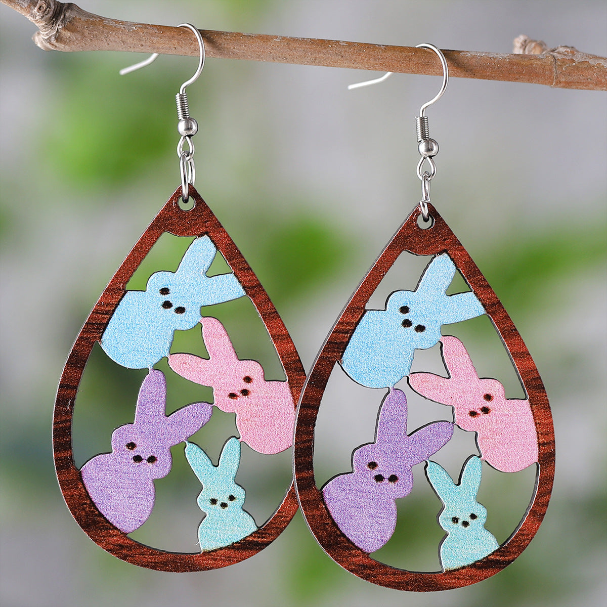Wholesale  Easter Water Drops Hollow Rabbit Earrings