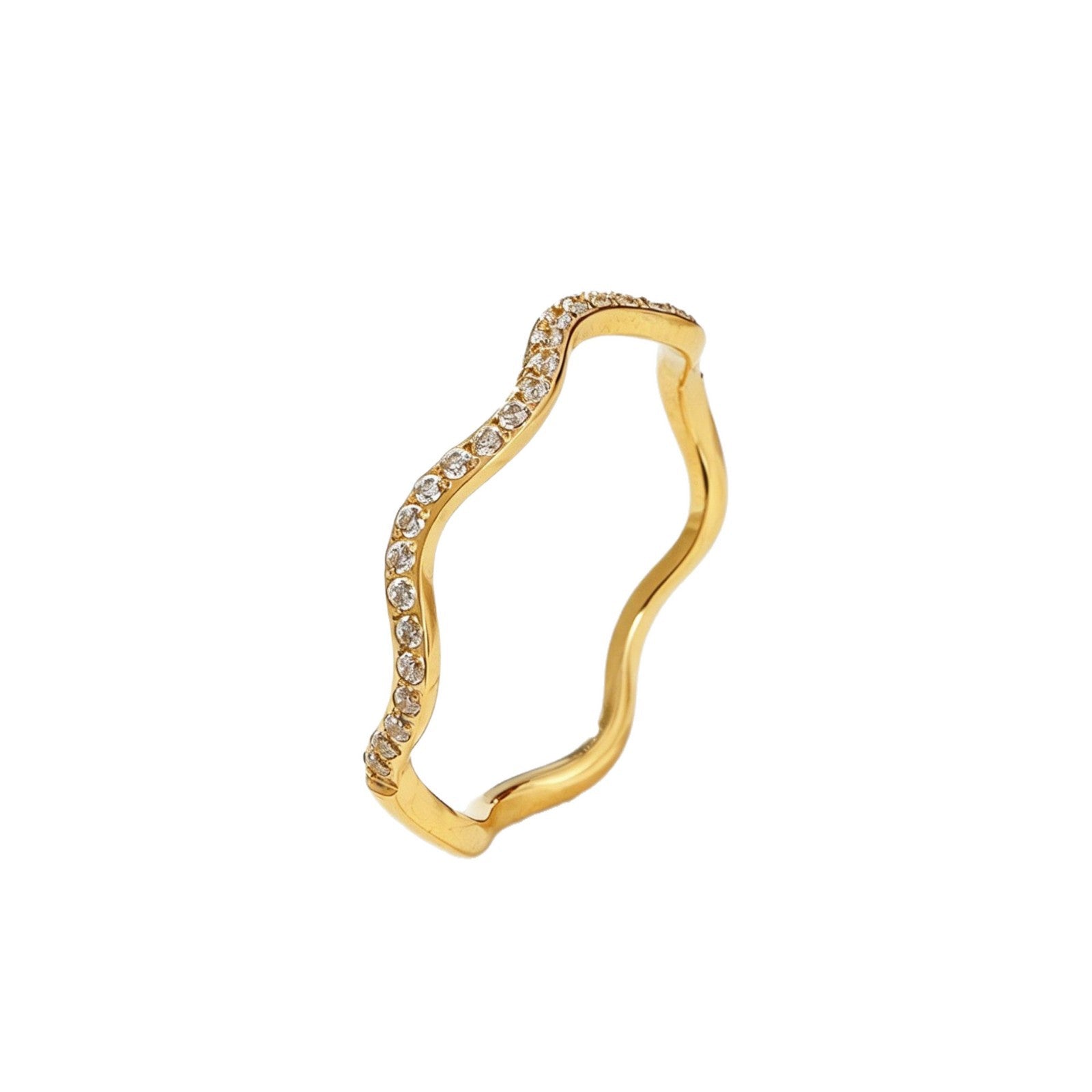Wholesale Irregular Wave Patterned Titanium Steel Ring with Diamond Accents