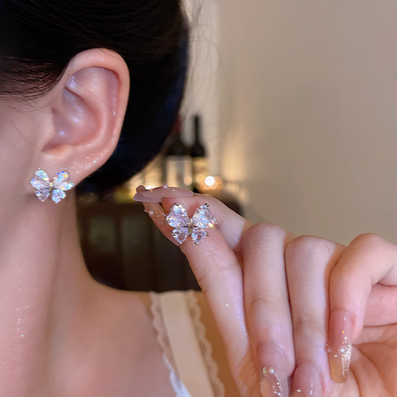 Wholesale  Zircon Heart Butterfly Earrings