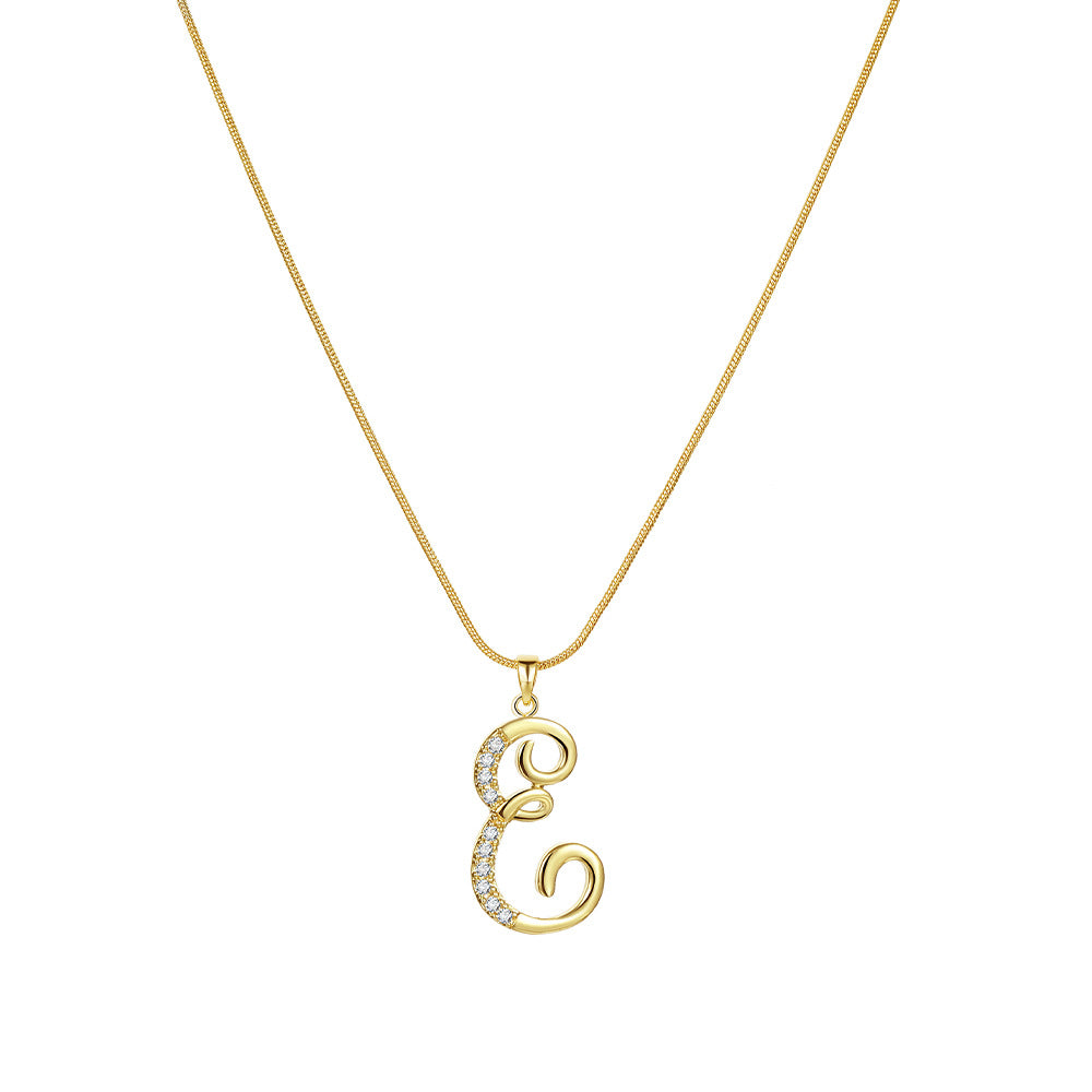 Wholesale 26 Letter Creative Simple Copper Zircon Snake Chain Gold Necklace