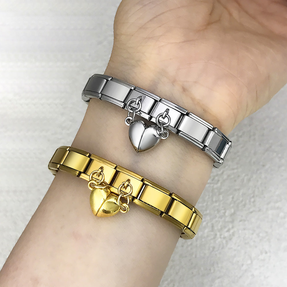 Wholesale Italian Charm Bracelet 9mm DIY Splicing Magnetic Heart Stainless Steel Composable Bracelet