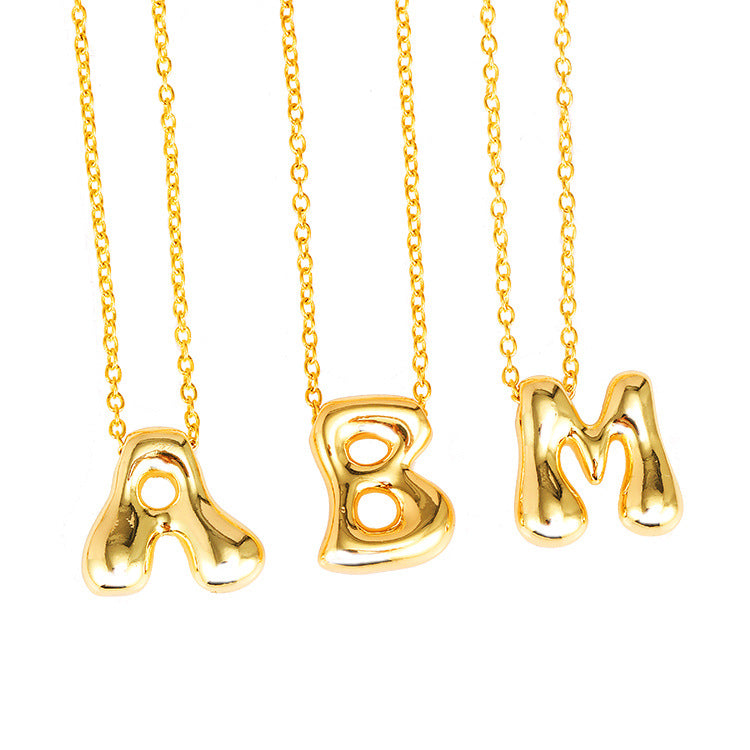 Wholesale Brass Glow Balloon Bubble Cute Chubby 26 English silver Letter Pendant Necklace