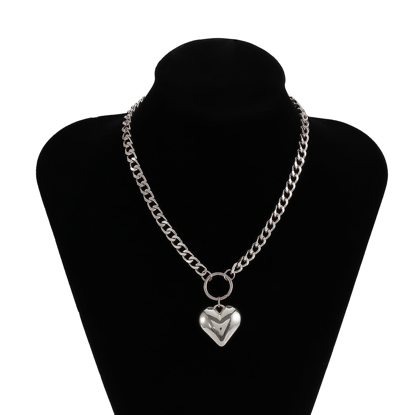 Wholesale exaggerated geometric thick chain heart-shaped necklace