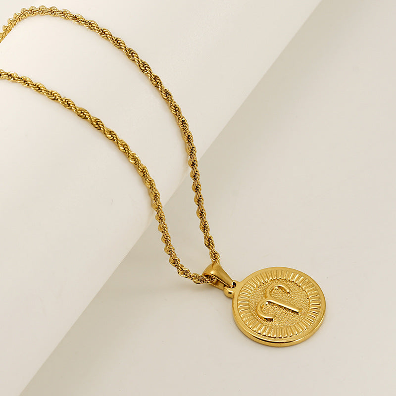 Wholesale Stainless Steel  Retro Round Brand Constellation Pendant Necklaces