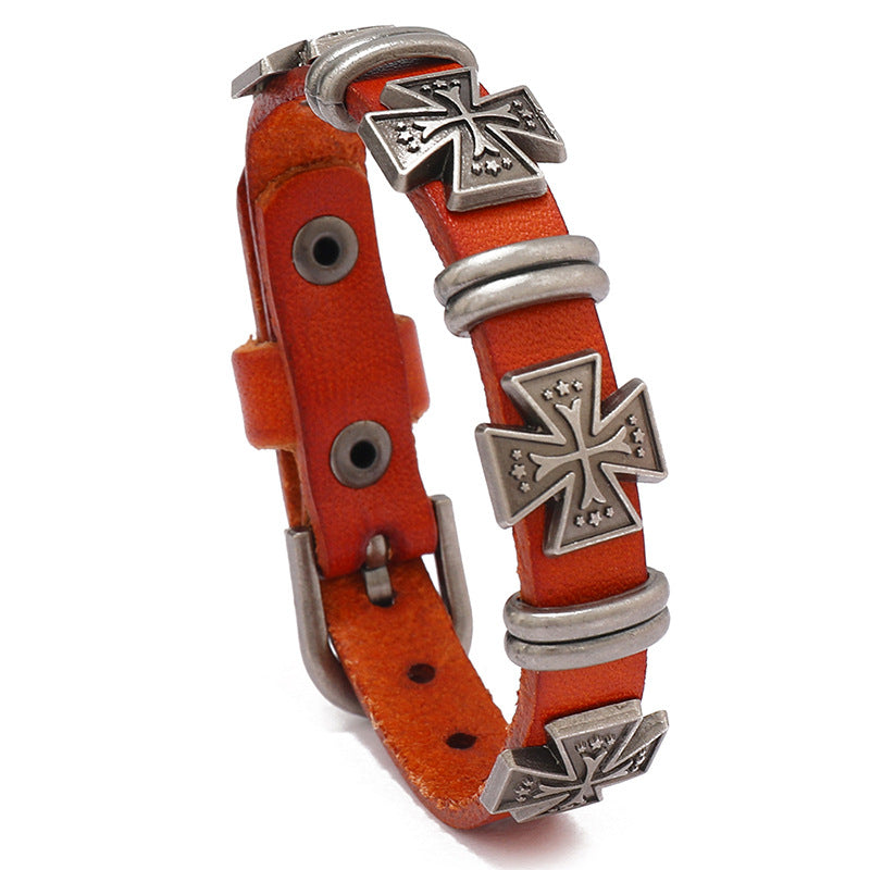 Wholesale Punk Cross Leather Bracelet Fashion Jewelry Accessory Gift