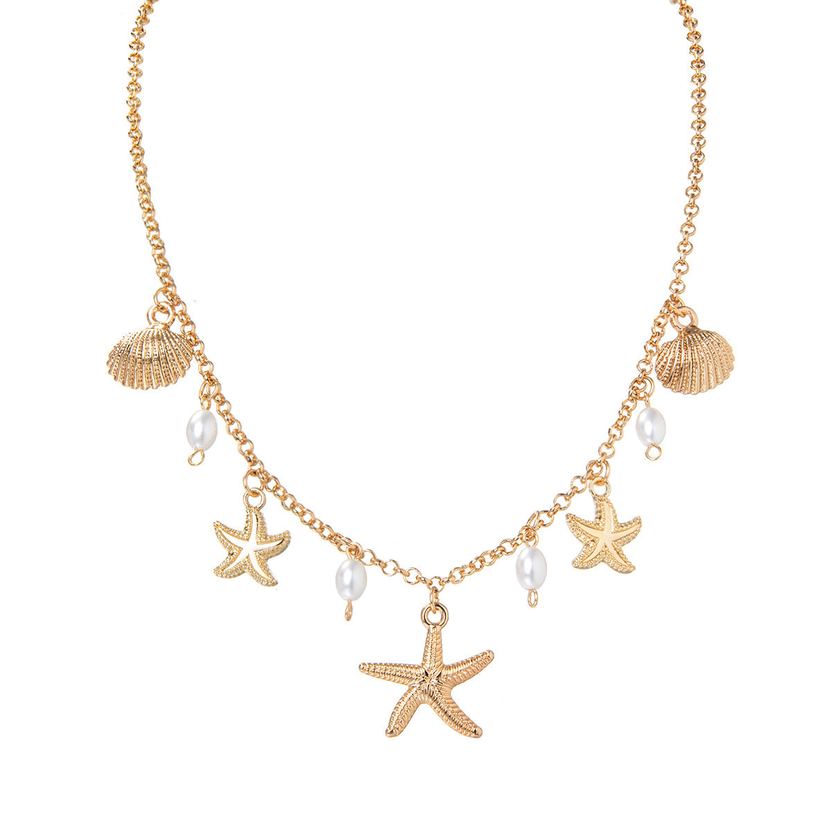 Wholesale Bohemian Pearl Alloy Starfish Alloy Scallop Pendant Alloy Women's Necklace