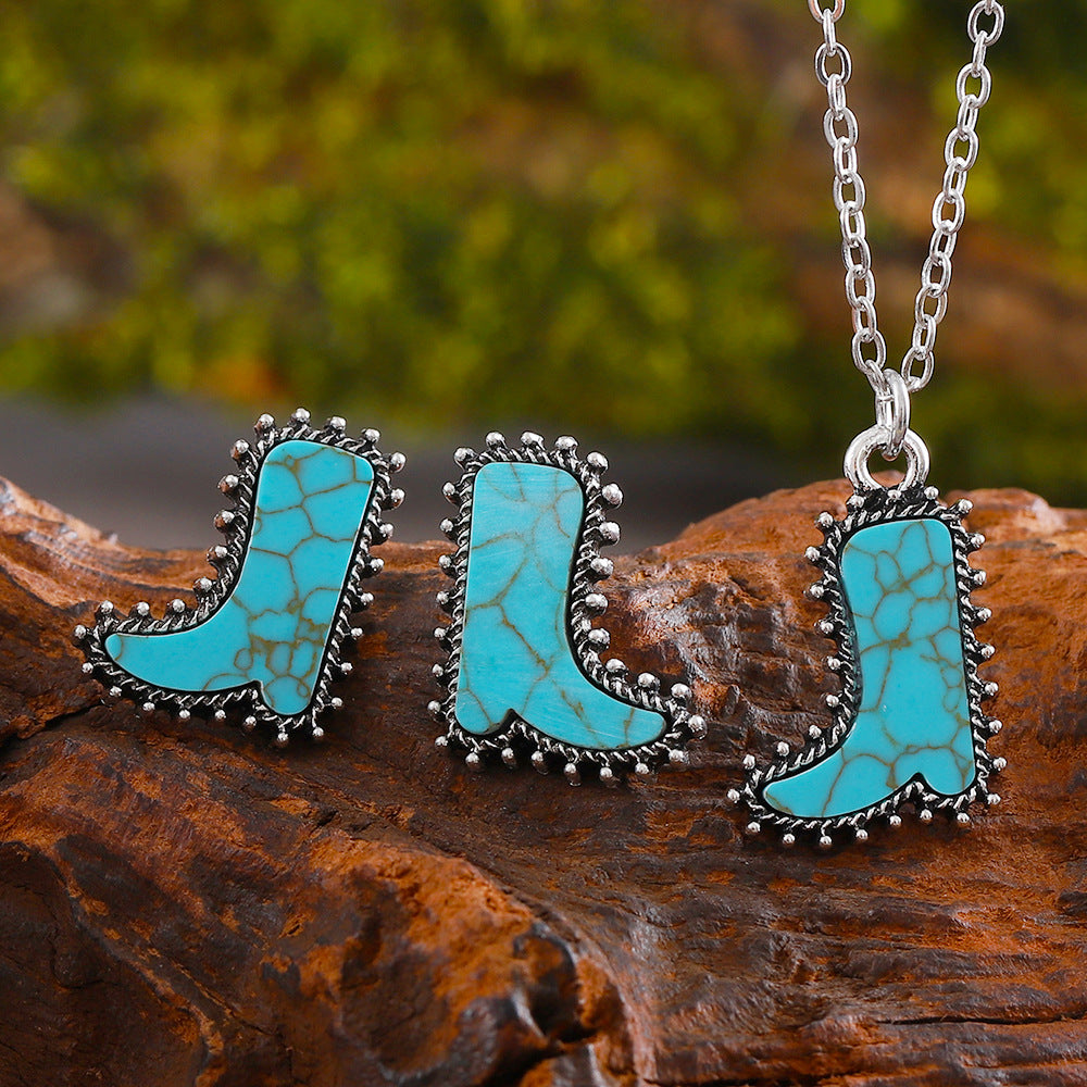 Wholesale Cactus Star Bull Head Heart Turquoise Earrings Necklace Set