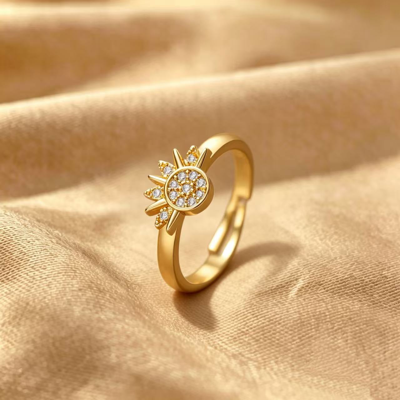 Wholesale Sun and Moon Couple Ring,  Light Luxury Style,  Copper Zircon,  Adjustable Open Ring,  Boutique Resale