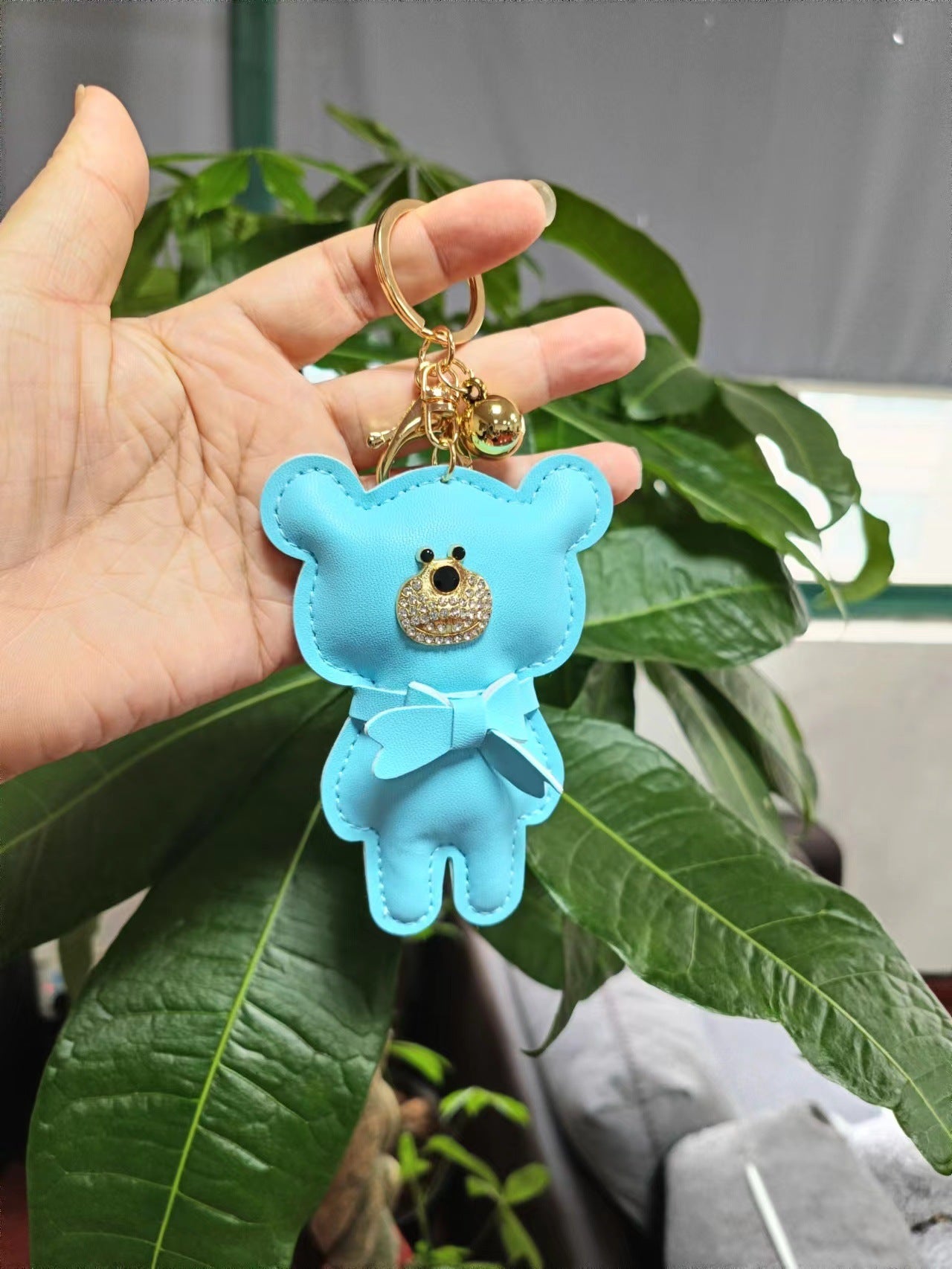 Wholesale Chic European Style Red Leather Bow Bear Keychain Animal Keyring Pendant Bag Charm Gift
