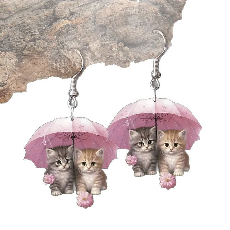 Wholesale Umbrella Kitten Acrylic Earrings