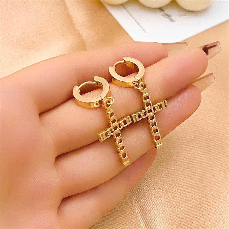 Wholesale Hip Hop Polished Earrings Cross Pendant Hoop Earrings Stainless Steel Earrings ACC-ES-MOXI002
